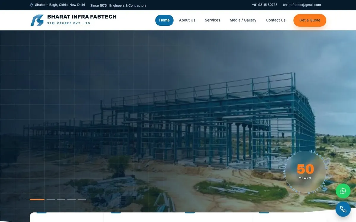 Bharat Infra Fabtech Structures website homepage, custom-coded by GotechDigi