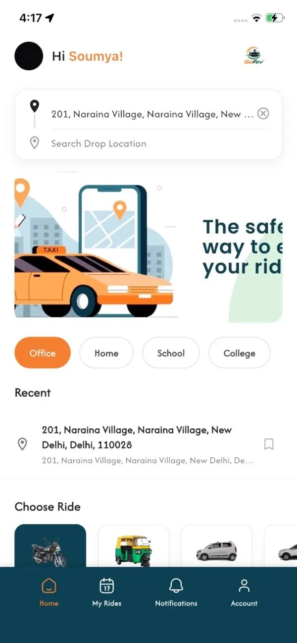 GoFev app screen 1